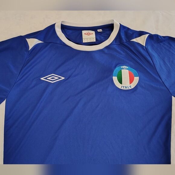 Umbro Italy Blue & White Soccer Shirt Sz - Picture 1 of 12